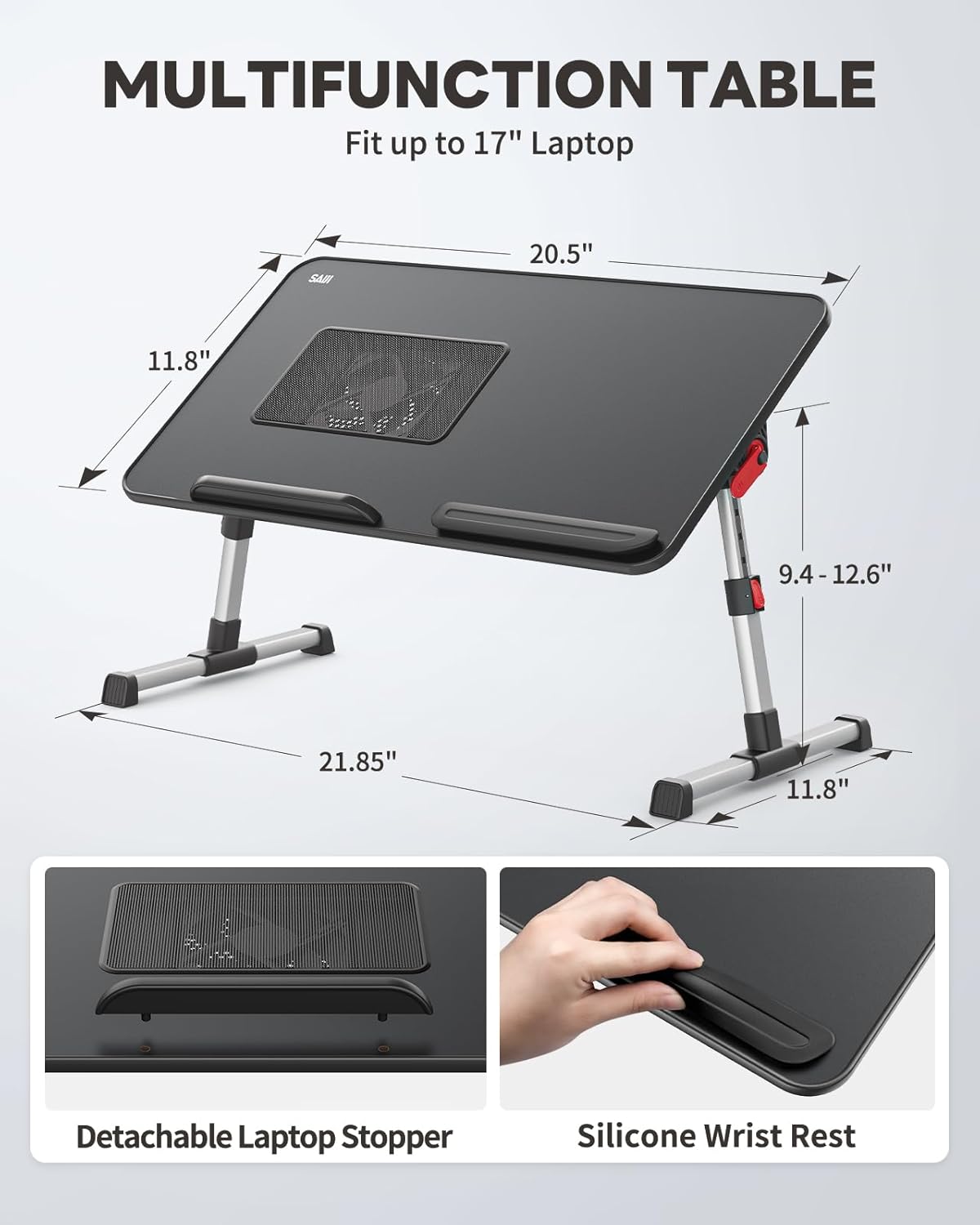 SAIJI - Laptop Table with Fan - A8 - Black